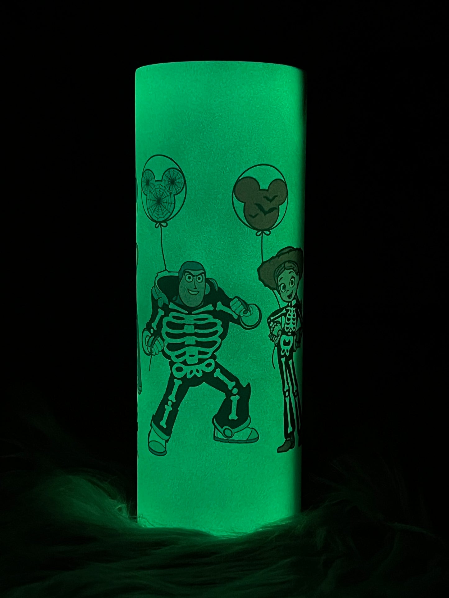 Glow in the dark forest spirit 25oz skinny water bottle tumbler